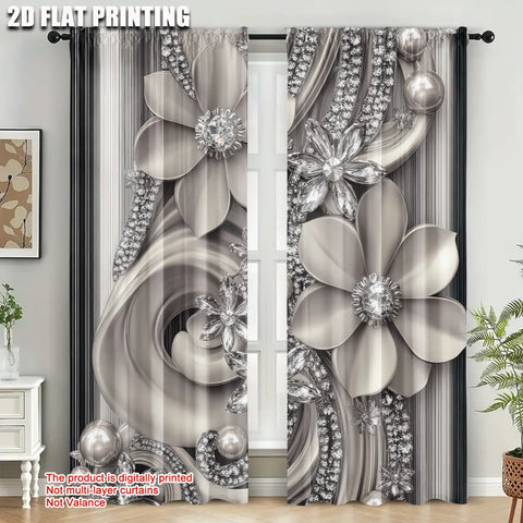 2Pcs Elegant Antique Pearl Flower Blackout Curtains For Home Decor Enhance Your Living Space And Privacy Protection