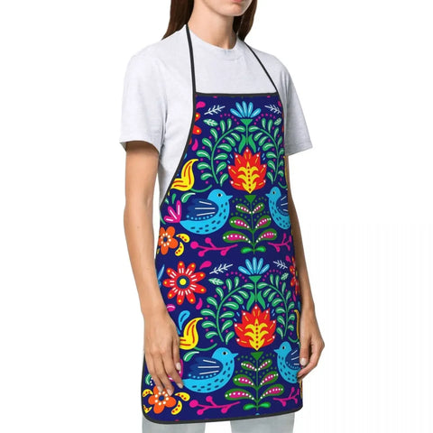 Unisex Beautiful Mexican Floral Art Apron Kitchen Chef Cooking Baking Bib Women Men Mexico Tablier Cuisine for Painting