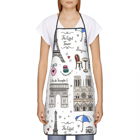 Paris Pattern Colors Apron Chef Cooking Baking Tablier Sleeveless Bib Kitchen Cleaning Pinafore for Women Men Painting