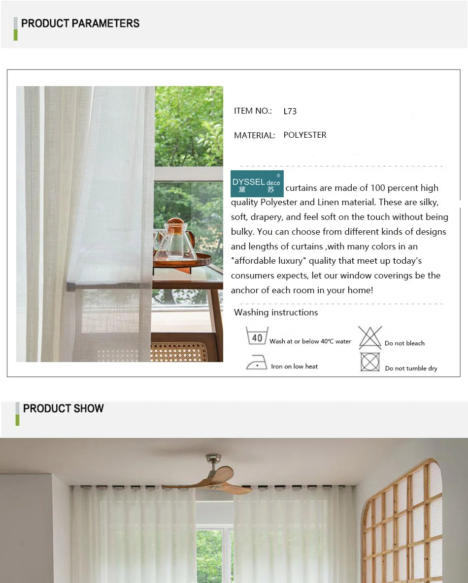 Modern Decorative Linen Solid Home Linen White Sheer European Style Window Curtains Rod Pocket Grommet for Living Room Bedroom