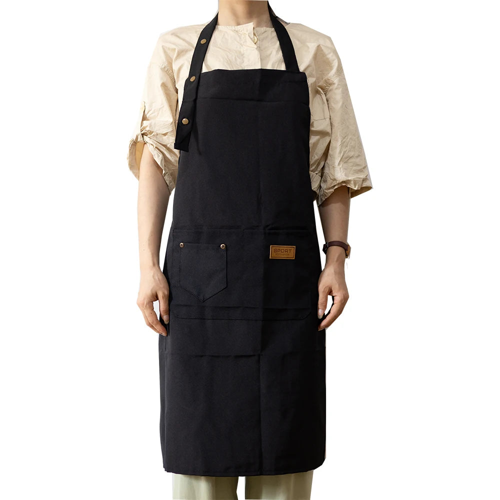 Fashion Unisex Work Apron For Men Canvas Black Apron Bib Adjustable Cooking Kitchen Aprons For Woman With Tool Pockets