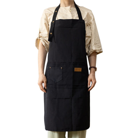 Fashion Unisex Work Apron For Men Canvas Black Apron Bib Adjustable Cooking Kitchen Aprons For Woman With Tool Pockets
