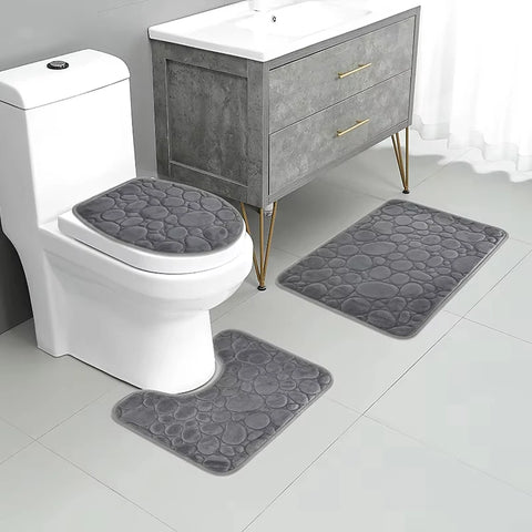 3pcs/Set Solid Color Simple Bathroom Water-absorbing and Non-slip Floor Mat Stone Pattern, Comfortable and Soft, Three-piece Set