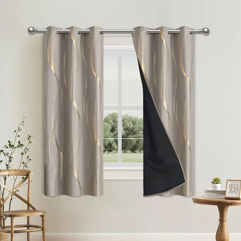 1pc/2pcs 100% Blackout Curtains, Luxury Marble and Wave Pattern Privacy Curtain for Living Room, Bedroom, Home Decor Grommet Top