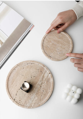 Minimalism Marble Tray for Perfume Candles Jewelry Travertine Stone Vanity Tray for Dresser Countertop Coffee Table Serving