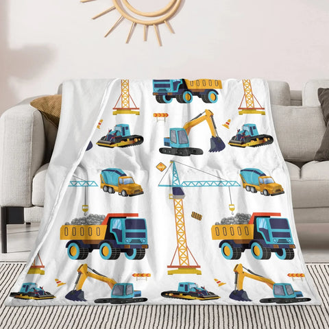 Yellow Construction Truck Blanket Cartoon Tractor Cars Flannel Throw Blankets for All Season Kids Boys Excavator Sofa Blanket