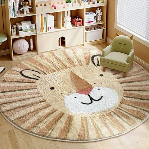 Living Room Carpet Round Cartoon Cute Lion Carpets Bedroom Rug Floor Mat Soft Fluffy Kid's Plush Rug Home Decoration Gamer Mat