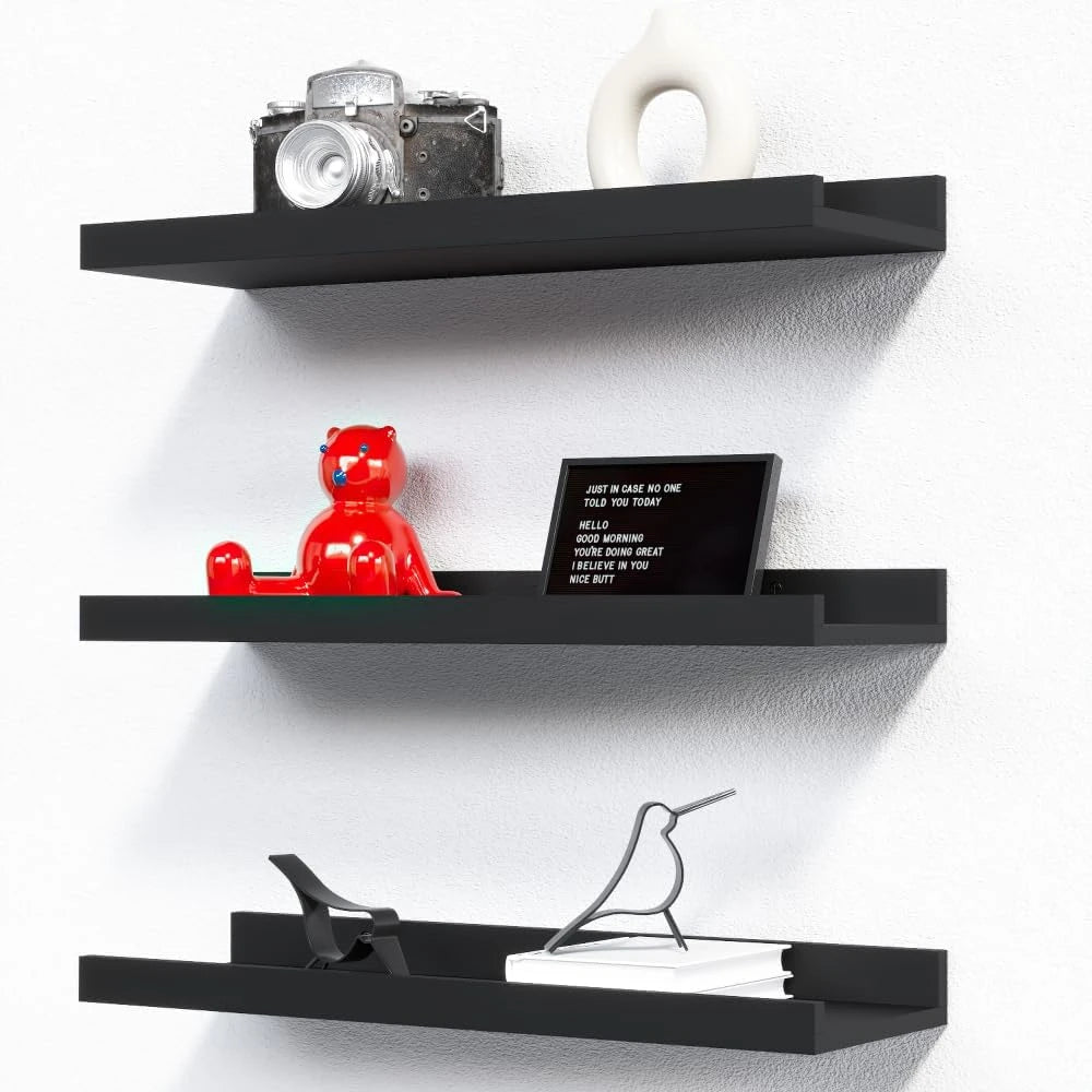 Set of 3 Floating Shelves for Wall Living Room Decor Wall Mounted Shelves with Lip for Display Picture Ledge Shelf for Bedroom