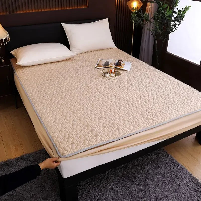 Waterproof Bed Cover Solid Color Fitted Bed Sheet With Elastic Band Anti-slip Adjustable Mattres Protector Fitted Sheet For Home