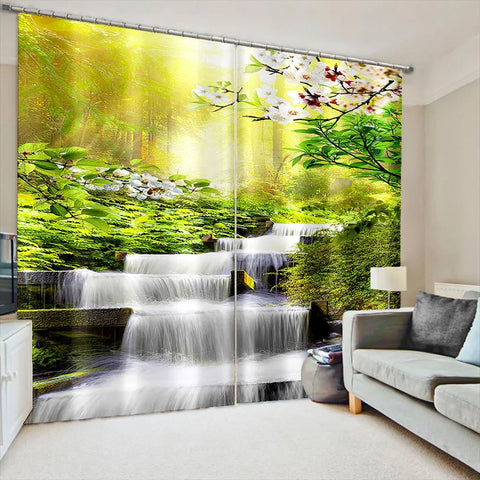 Rainforest Waterfall Print Blackout Curtain Tropical Plants Scenery Window Drapes Living Room Bedroom Nature - Themed Home Decor