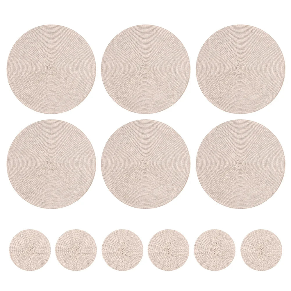 Round Braided Set of 6 Washable Round Placemats for Christmas Kitchen Wedding Dining Table 34cm Woven Heat Resistant Place Mats