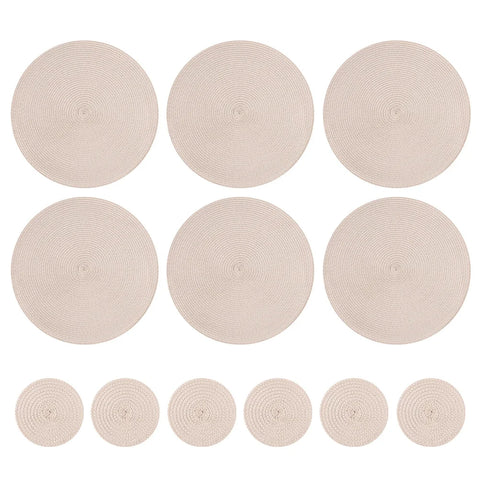 Round Braided Set of 6 Washable Round Placemats for Christmas Kitchen Wedding Dining Table 34cm Woven Heat Resistant Place Mats