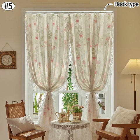 Double Layer Sheer Curtains Floral Print Lace French Style Voile Organza for Bedroom Decor Antique White Drapes 2025 New Design