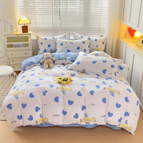 Cute Bear Duvet Cover Set for Teens, 3-Pieces Set 100%Cotton Comforter Cover with Pillow Shams, Soft Comfortable Kids Bedding