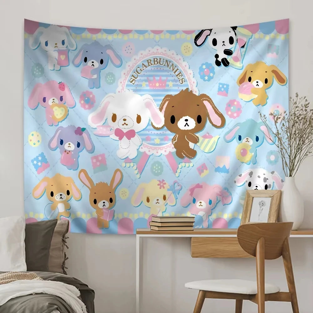 Sanrios Cinnamoroll Kawaii Cartoon Tapestry for Kids Girl Gift Korean Room Decoration Wall Hanging Bedroom Home Dorm Tapestry
