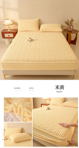 WASART Quilted coral fleece mattress protector cover winter warm elastic fitted sheet couple double bed protection pad 180x200