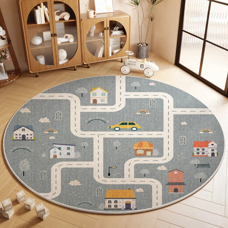 Cartoon Style Rugs for Bedroom Washable Living Room Decoration Round Carpet Anti-slip Children's Room Floor Mat Soft Bedside Rug