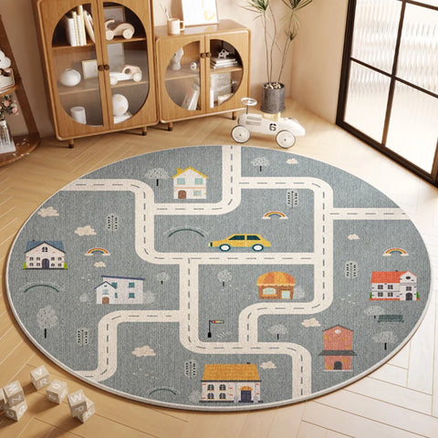 Cartoon Style Rugs for Bedroom Washable Living Room Decoration Round Carpet Anti-slip Children's Room Floor Mat Soft Bedside Rug