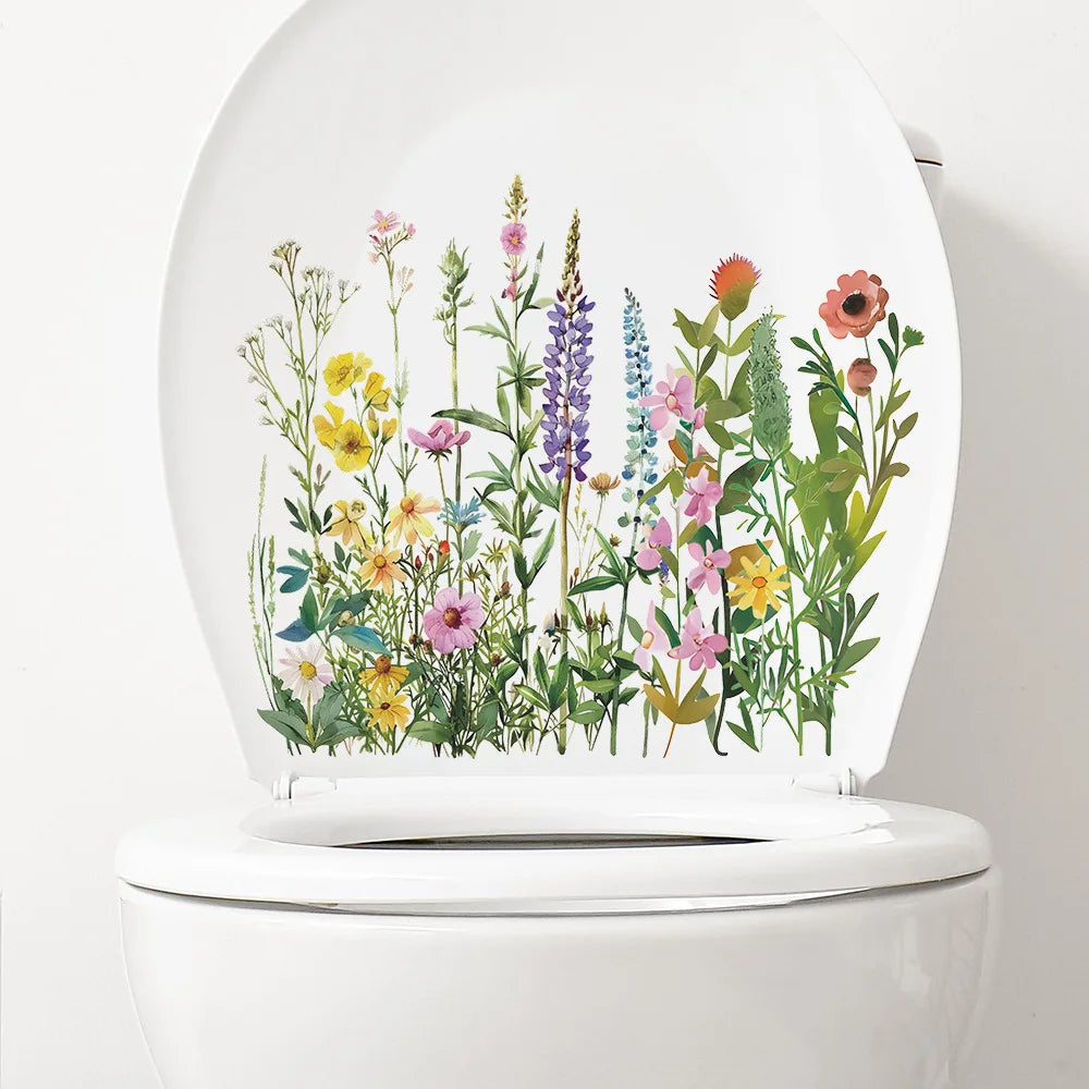 Green Plant Leaves Bathroom Toilet Sticker WC Closestool Wall Sticker Self Adhesive Mural Beautify Flower Home Decoration Decals