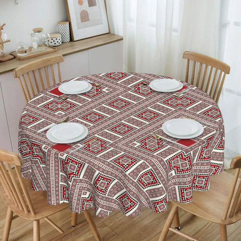 Ukraine Vyshyvanka Embroidery Tablecloth Round Oilproof Bohemian Geometric Table Cover Cloth for Kitchen 60 inches