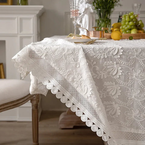 Luxury Lace Tablecloth Party Table Cloth American White Embroider Table Decoration for Living Room Bedroom Table Cover