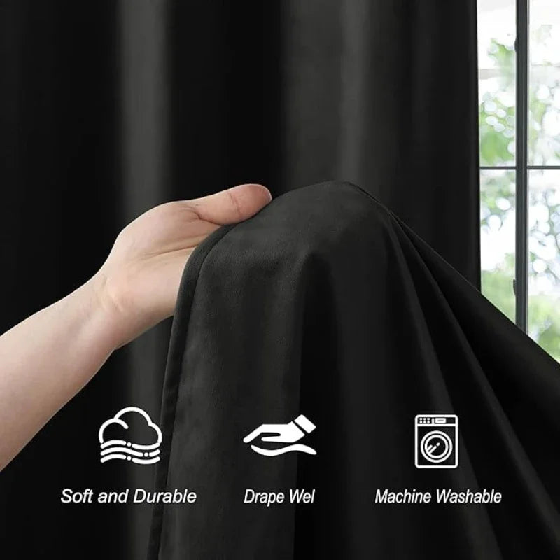 Black Velvet Curtain Half Blackout Thin Fabric Curtains for Living Room Bedroom Dining Luxury Window  Decor 창문커텐 Modern Elegant