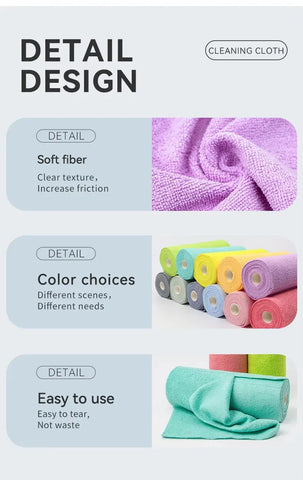 Super Absorbent Quick Dry Disposable Microfiber Lazy Cleaning Cloth Roll For Kitchen Oil Proof Dish Towel Tearable Wiping Cloth