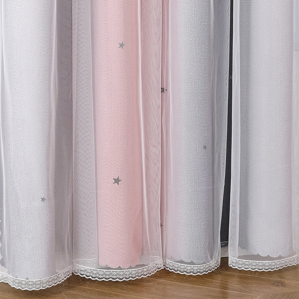 Rainbow Hollow-Out Star Blackout Curtains for Girl Kid Nursery Bedroom and Living Room Double Layer Window Cute Grommet Curtains
