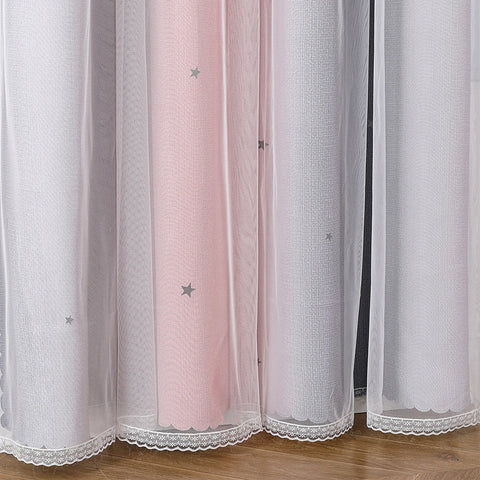 Rainbow Hollow-Out Star Blackout Curtains for Girl Kid Nursery Bedroom and Living Room Double Layer Window Cute Grommet Curtains