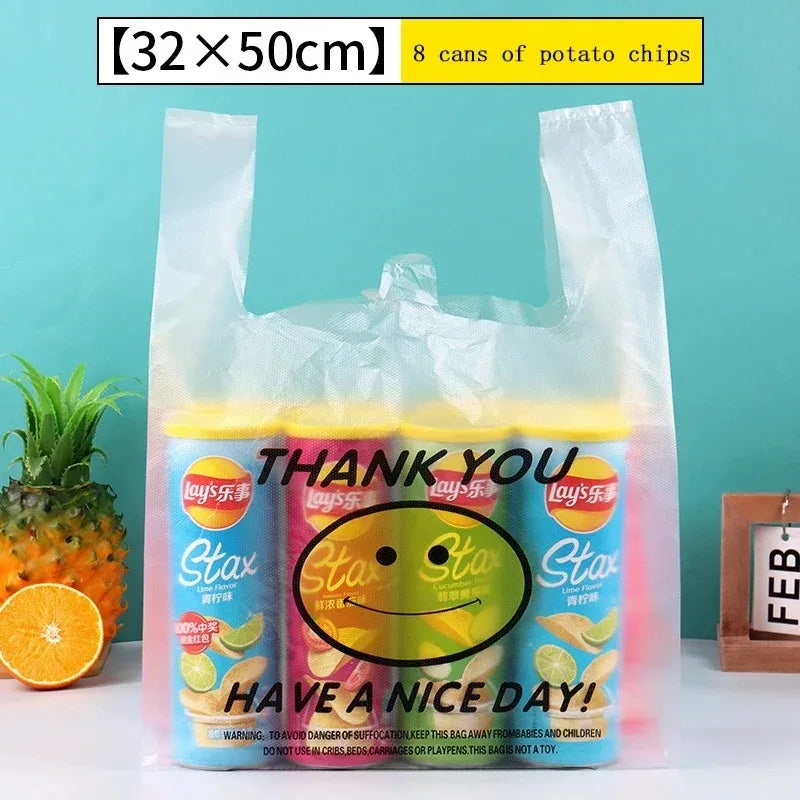 50 Pcs Plastic Bag 3 Sizes Food Storage Bags with Handle supermarket Grocery Shopping Useful Shopping Bag Kitchen Storage Basket
