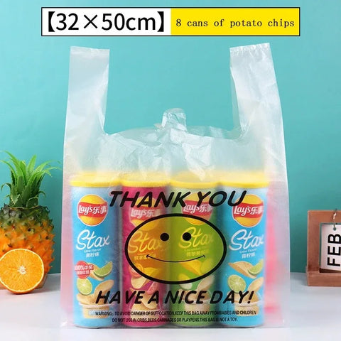 50 Pcs Plastic Bag 3 Sizes Food Storage Bags with Handle supermarket Grocery Shopping Useful Shopping Bag Kitchen Storage Basket