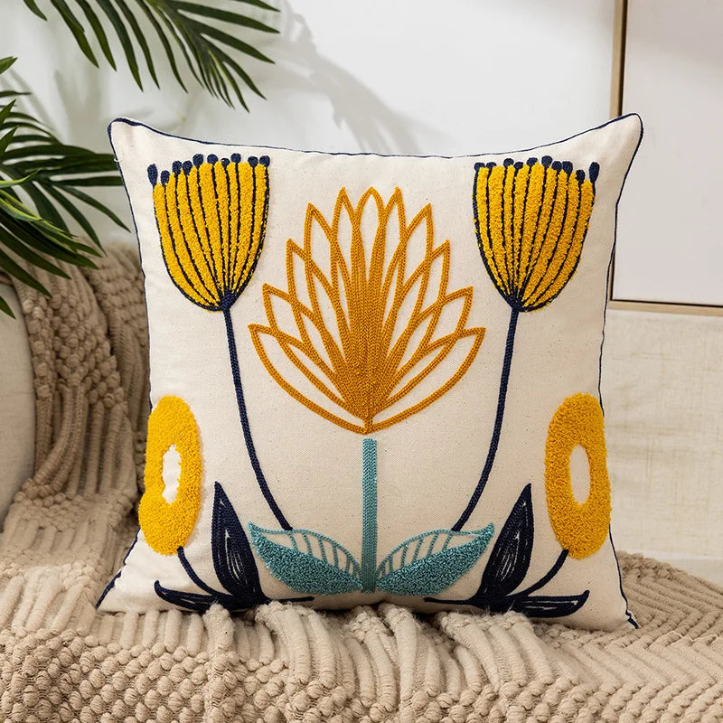 наволочки новог Cushion Cover Daisy Yellow Floral Geometric 45x45/30x50cm Blue Embroidery Soft Cozy Pillow Cover for Living Room