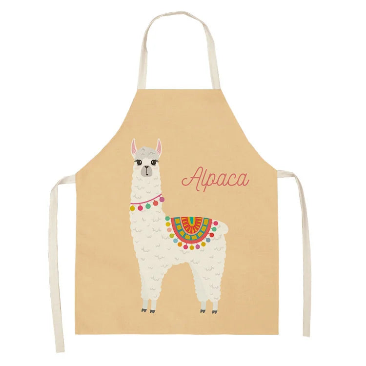 Alpaca Llama Cactus Printed Cotton Linen Sleeveless Aprons Kitchen Women Pinafore Home Cooking Baking Waist Bib Fartuchy Tablier