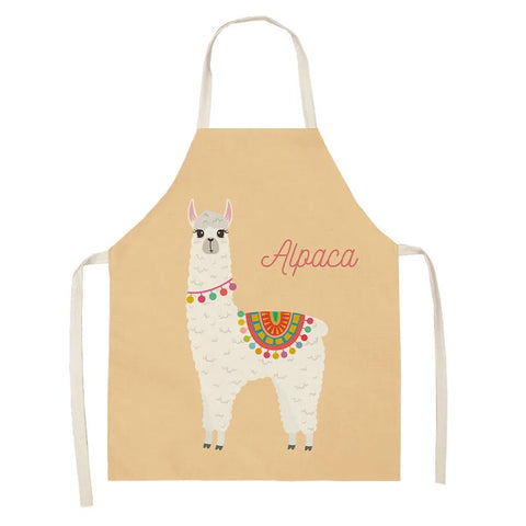 Alpaca Llama Cactus Printed Cotton Linen Sleeveless Aprons Kitchen Women Pinafore Home Cooking Baking Waist Bib Fartuchy Tablier