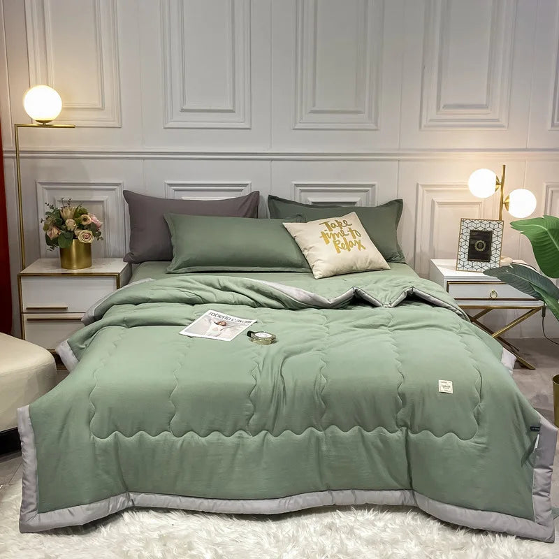 Japan Style Summer Quilt Soft Breathable Quilted Duvet Queen Skin Friendly WashableThin Comforter Lightweight Blanket 180x220
