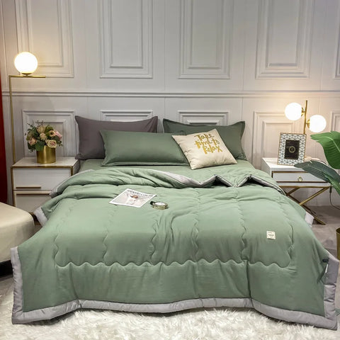 Japan Style Summer Quilt Soft Breathable Quilted Duvet Queen Skin Friendly WashableThin Comforter Lightweight Blanket 180x220