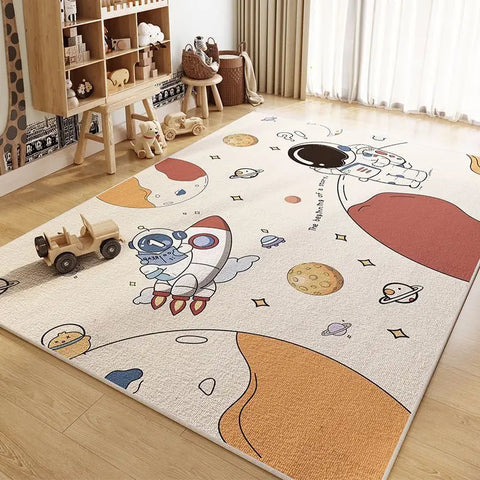 VIKAMA Crystal Pile Carpet Spaceman Children's Nursery Playmat Dirty Resistant Washable Cushioned Carpet for Living Room Bedroom
