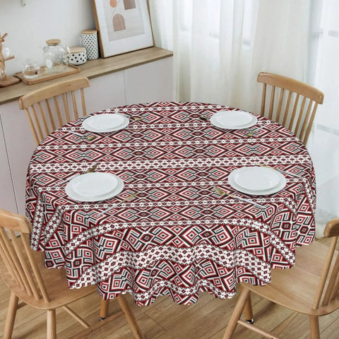 Ukraine Vyshyvanka Embroidery Tablecloth Round Oilproof Bohemian Geometric Table Cover Cloth for Kitchen 60 inches