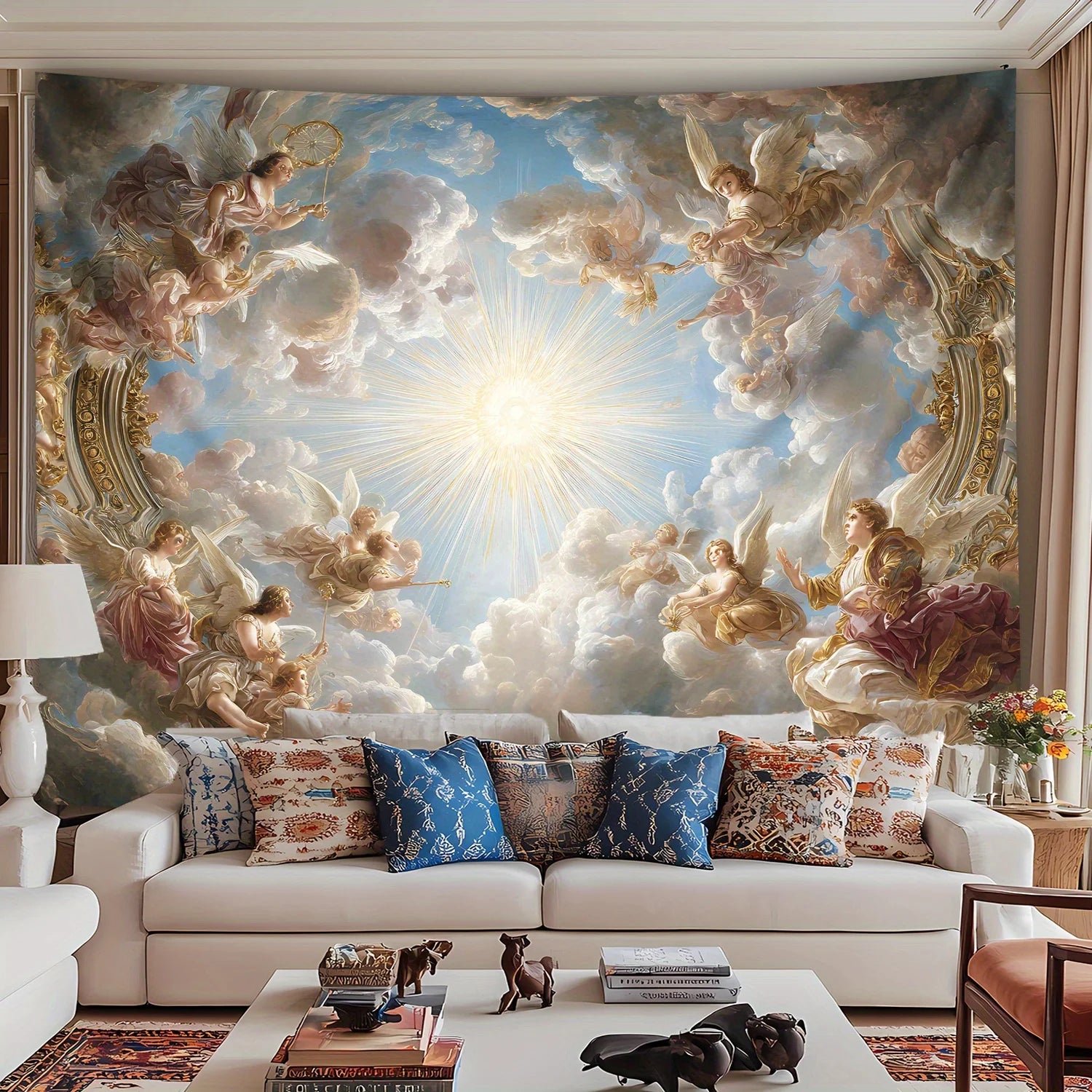 1pc Classic Sun Angel Landscape Tapestry - Polyester fabric, machine washable, suitable for living room, bedroom