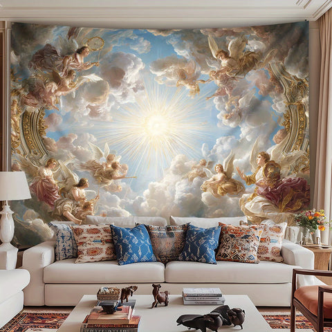 1pc Classic Sun Angel Landscape Tapestry - Polyester fabric, machine washable, suitable for living room, bedroom