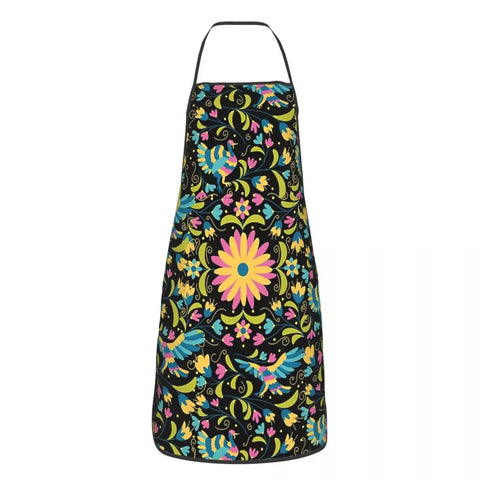 Unisex Beautiful Mexican Floral Art Apron Kitchen Chef Cooking Baking Bib Women Men Mexico Tablier Cuisine for Painting