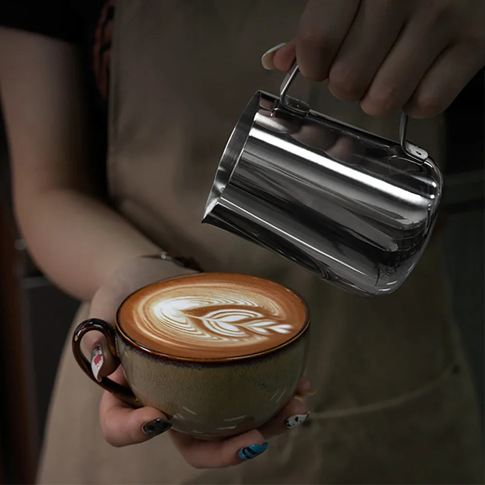 Milk Frother Jugs with Scale 350ml 600ml Stainless Steel Espresso Coffee Milk Pitcher Barista Steaming Cup Latte Art Needle