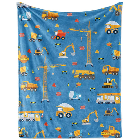 Yellow Construction Truck Blanket Cartoon Tractor Cars Flannel Throw Blankets for All Season Kids Boys Excavator Sofa Blanket