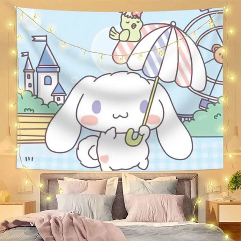 Anime Cinnamoroll Girl Printed Tapestry Wall Hanging Cute Cartoon Style Fantasy Background Home Decoration