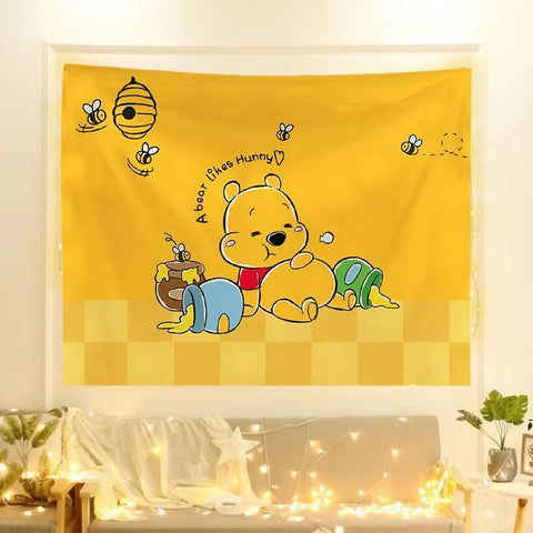 MINISO famous product cute cartoon Winnie the Pooh cartoon background cloth door tapestry cute carpet hanging cloth girl heart b