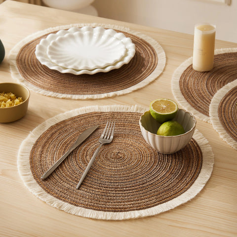Hot Round Braided Placemats Set of 4 Washable PP Heat Resistant 38cm Table Place Mat for Kitchen Xmas Dining Table Party Decor