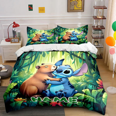 Personalized Name Custom Disney Stitch Printed Cartoon Bedding Set Duvet Cover Adult Kids Birthday Gift Full Size Luxury Gift