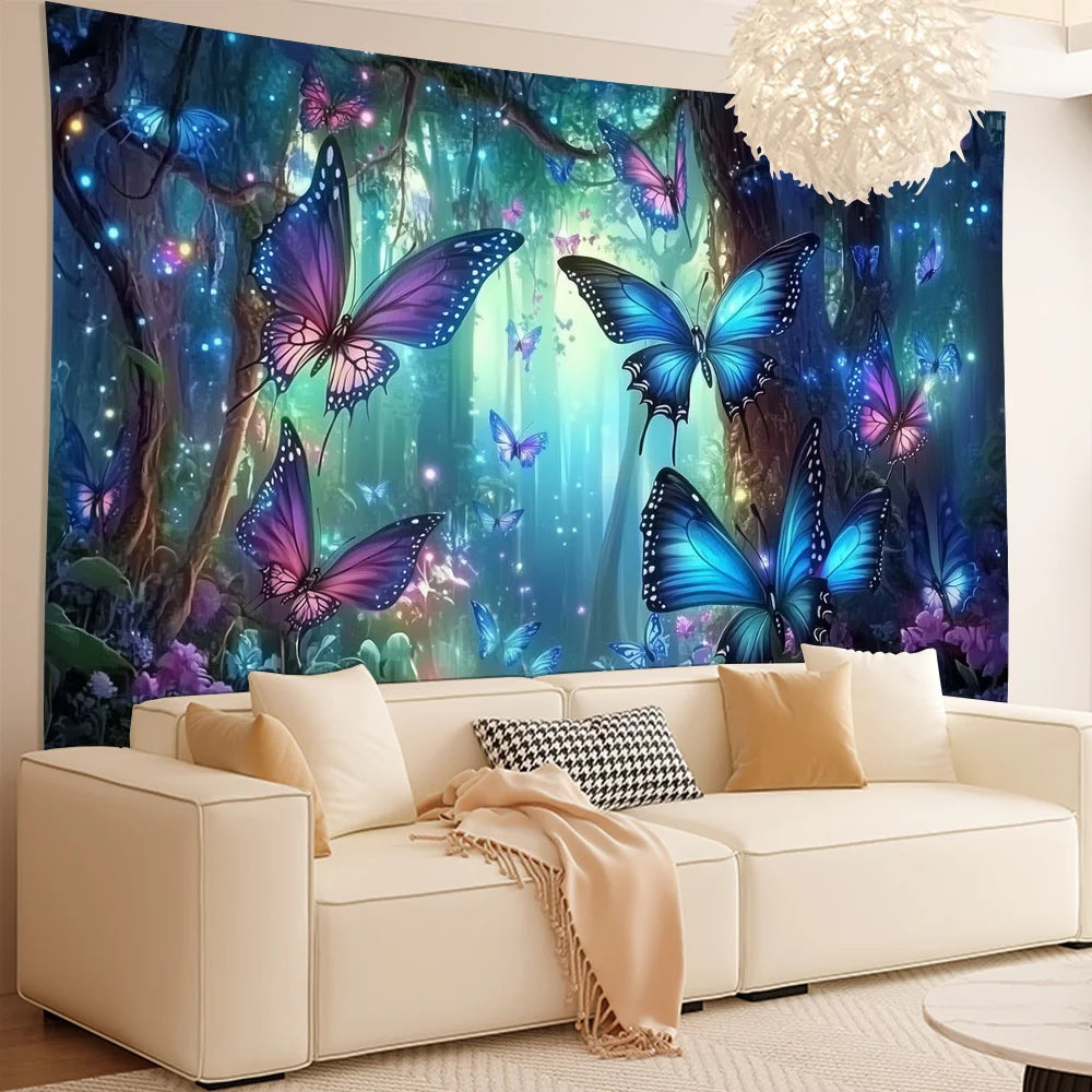 Butterfly Forest Tapestry - Versatile Polyester Wall Hanging for Living Room, Bedroom, Office & Party Decor | Ideal Creative Gif
