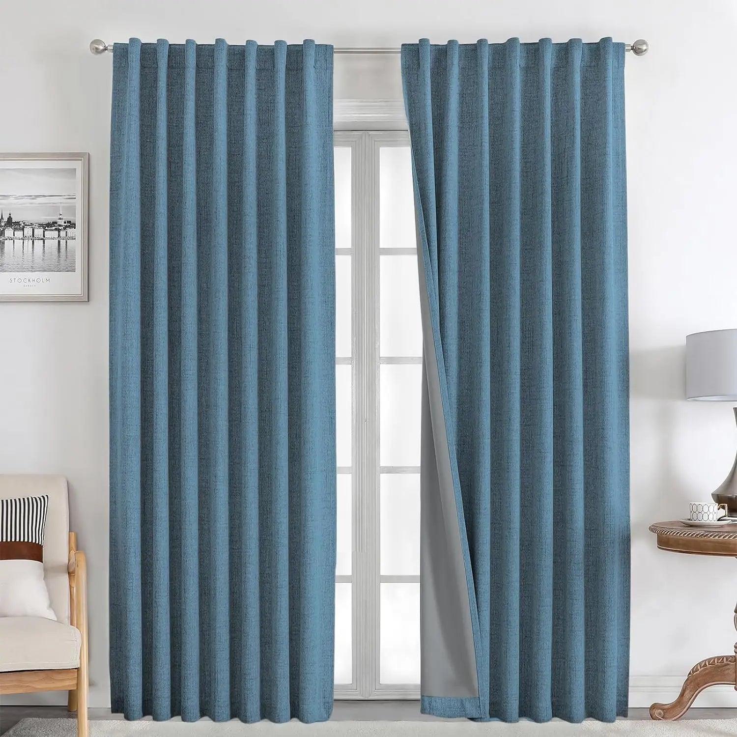 350m Height Solid Color Living Room Curtains 100% Blackout For Faux Linen Bedroom High Ceiling Window Curtain