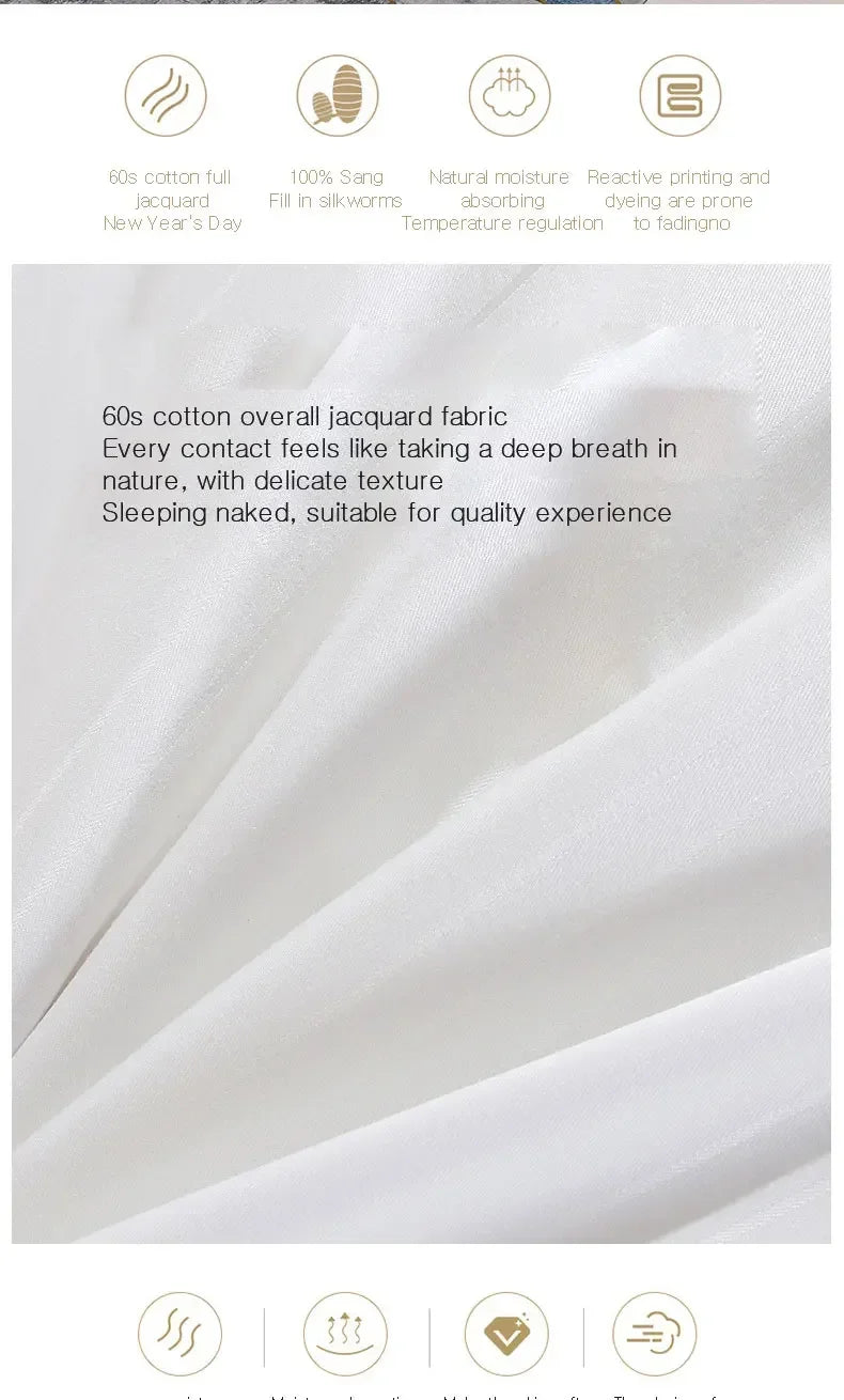 100% Mulberry Silk Quilt Healthy Beauty Handwork Silk Comforters Duvet Silk Filled Double Queen King Quilt 1PCS Durable Bedding